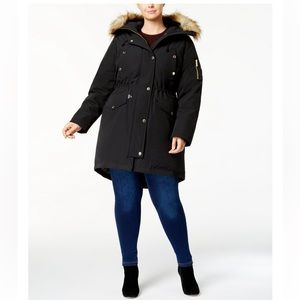 NWT Michael Kors Black Plus Size Faux-Fur-Trim Parka